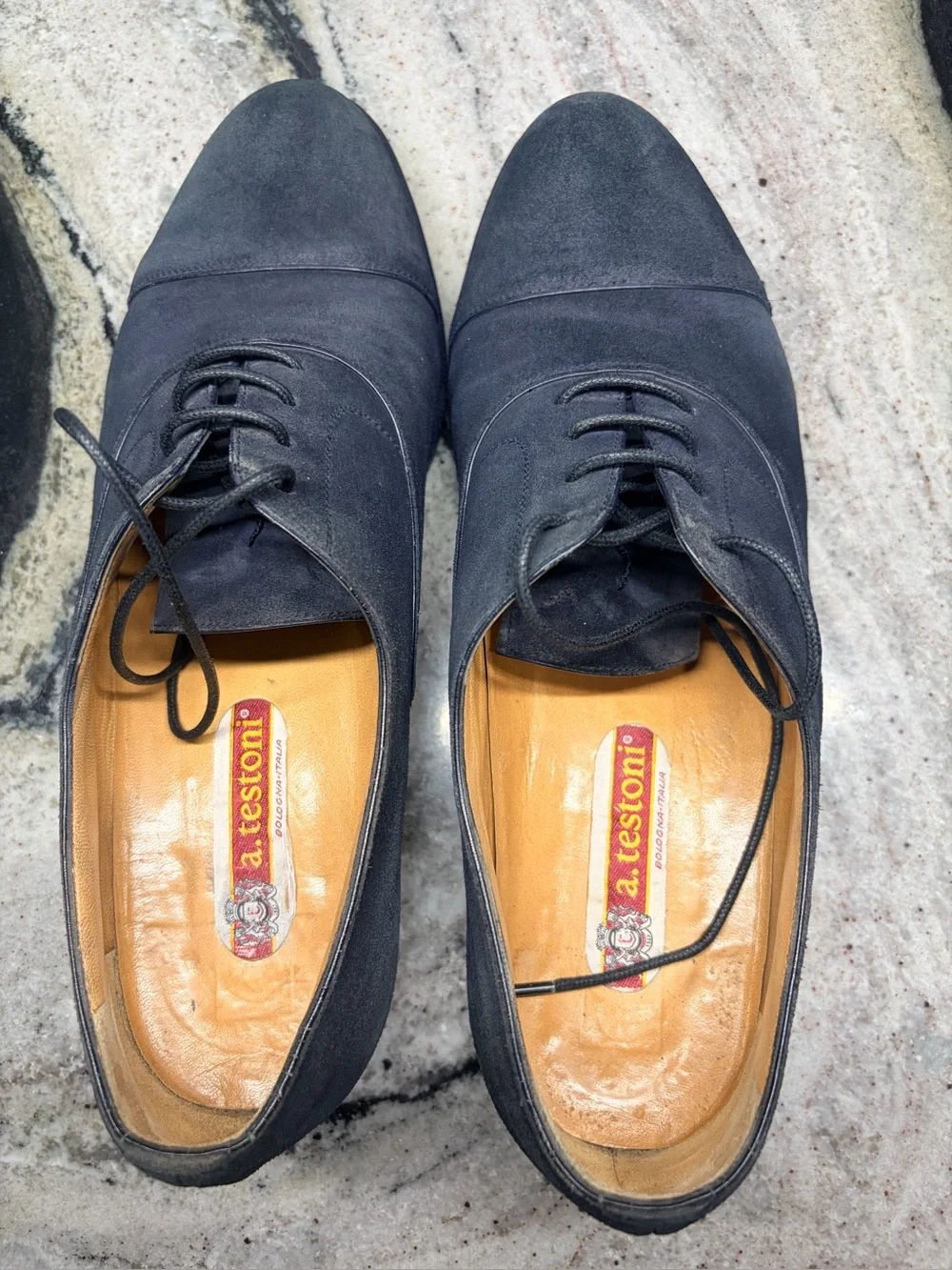 Vintage A. Testoni Black Suede Cap Toe Oxfords Italy 10 D Bologna